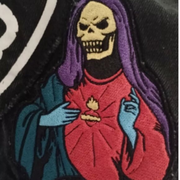 Disturbia Santa Clara, Sons of Sanhain Denim Goth Bad Kitty patched Blk Jacket L - Picture 7 of 14